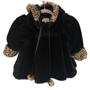 Vintage Helena Neiman Marcus Black Faux Fur Lined Hooded Toddler Coat Size 3T